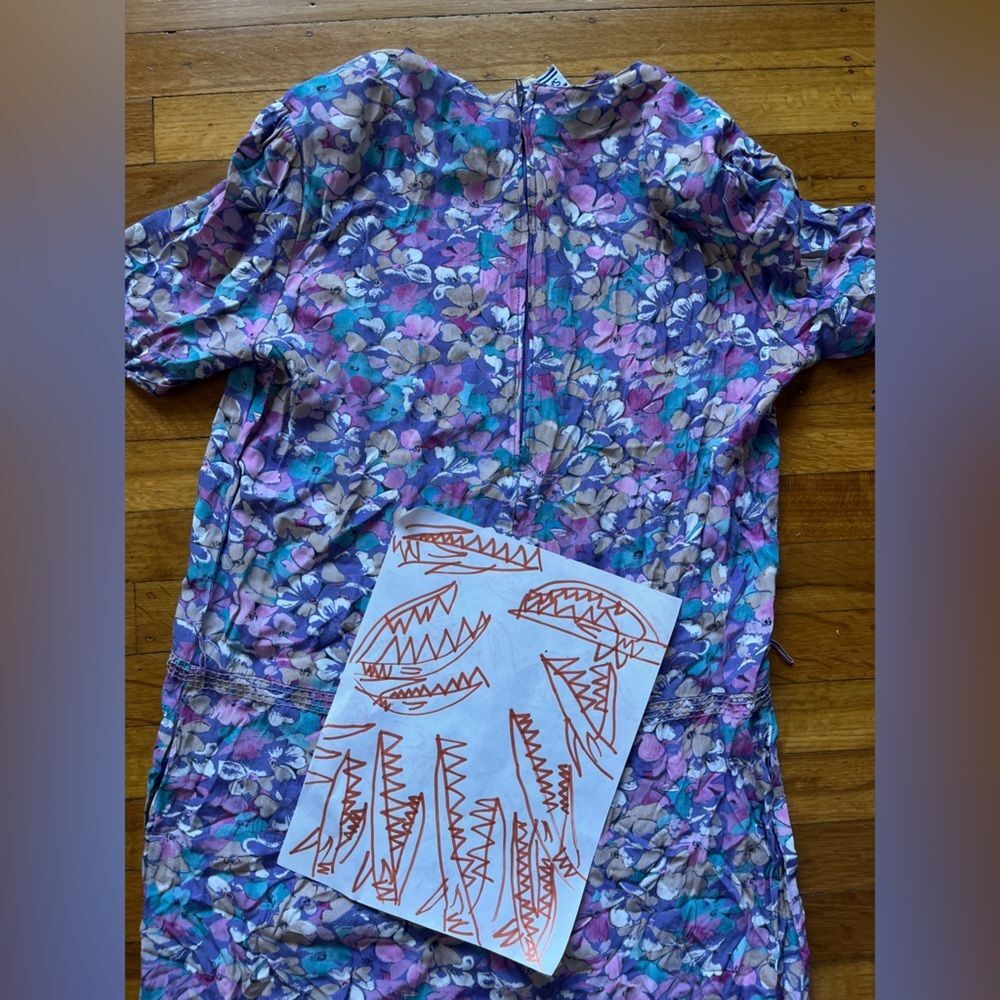 Vintage Silky floral Easter dress midi cottagecore purple pastel pink M S blousy